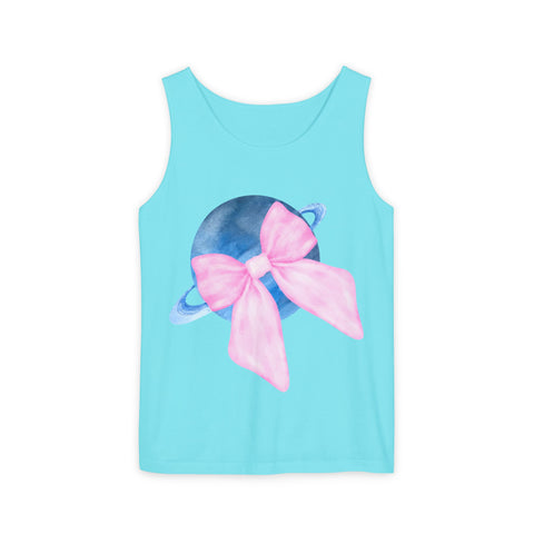 Blue Saturn Wrapped In Pink Bow Unisex Tank Top