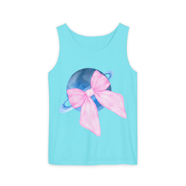 Blue Saturn Wrapped In Pink Bow Unisex Tank Top