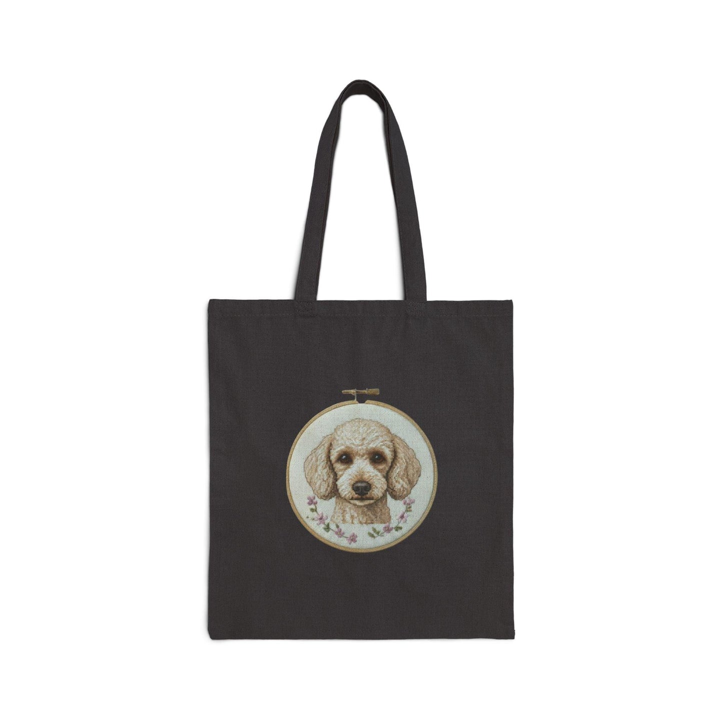 Vintage Embroidery Puppy Tote Bag | Canvas Dog Portrait, Floral Hoop