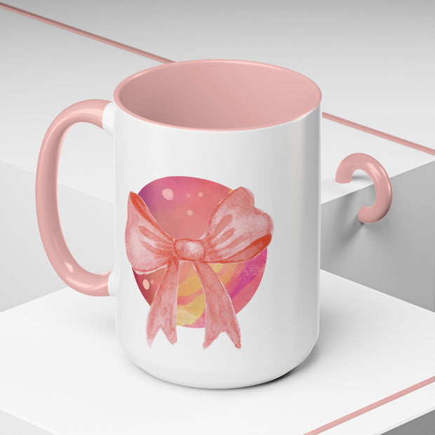 Pink/Yellow Planet Wrapped In A Bow Accent Coffee Mug