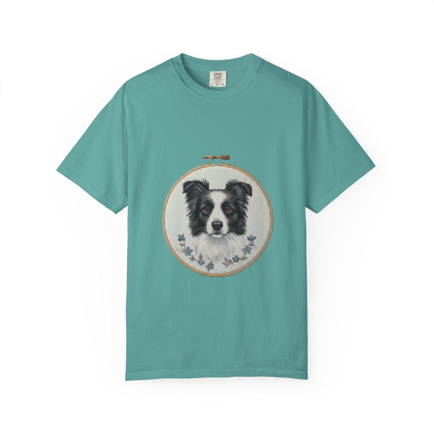 Border Collie Shirt, Dog Mom Gift, Cross Stitch Dog Portrait Tee, Embroidery Hoop Floral Pet Lover Top