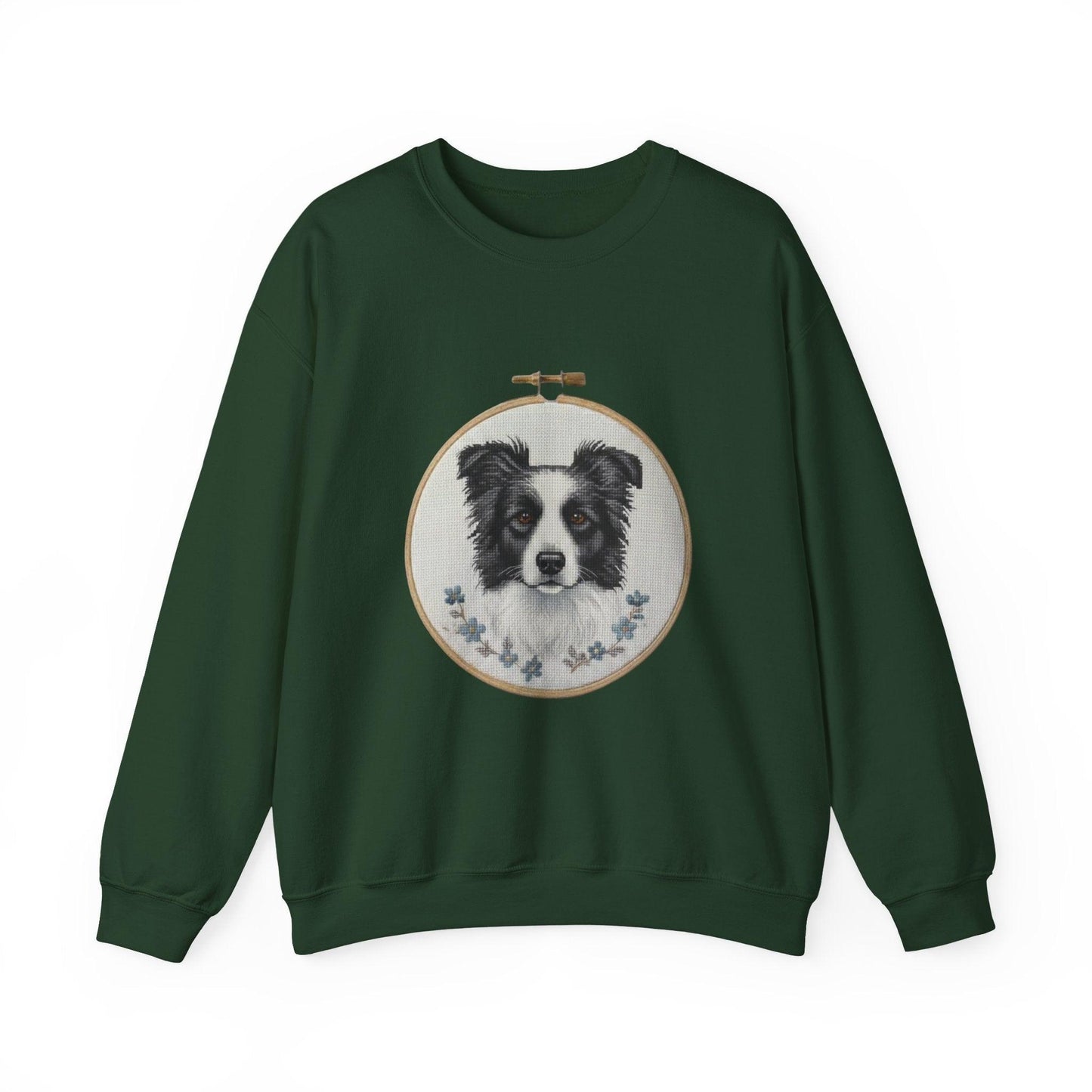 Border Collie Portrait Crewneck Sweatshirt | Embroidery Hoop Dog Design