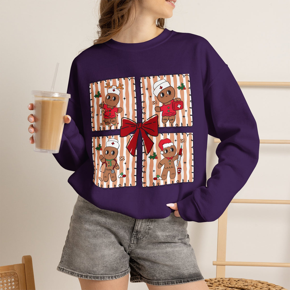 Gingerbread Christmas Sweatshirt, Cute Gingerbread Crewneck, Christmas Bow Sweatshirt, Gingerbread Man Shirt, Funny Holiday Sweater, Christmas Gift
