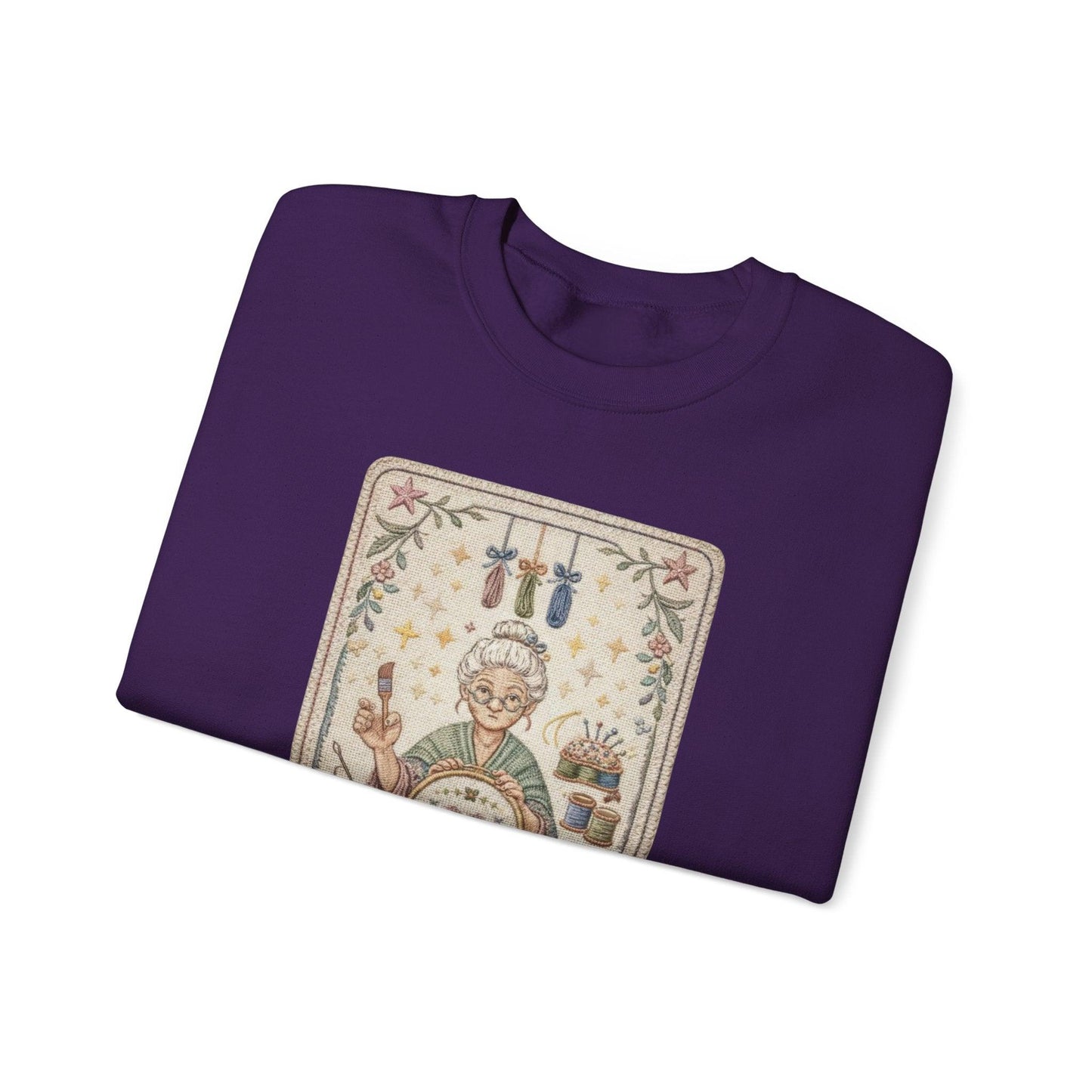 The Crafter illustration Crewneck Sweatshirt | Vintage craft tools, floral frame