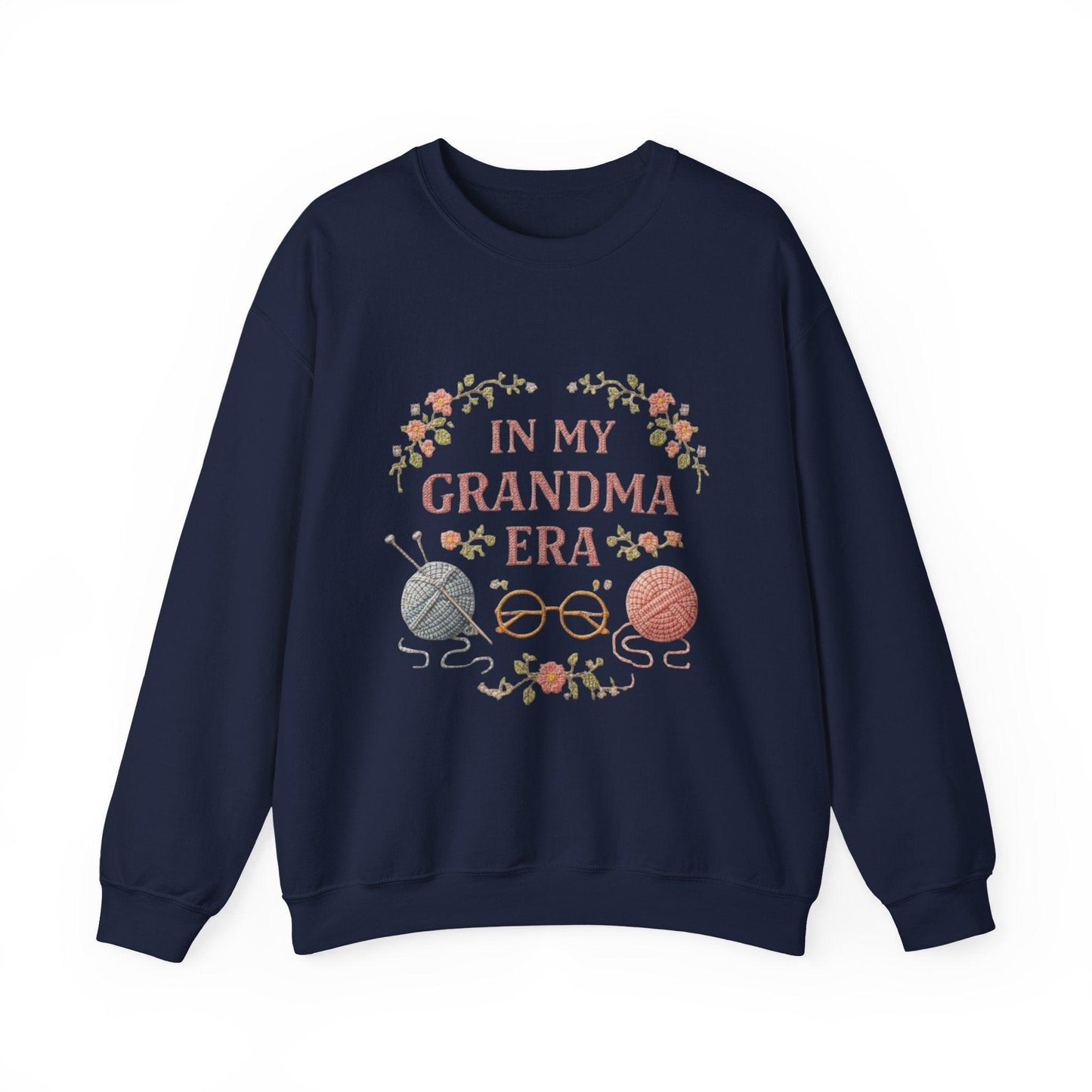 In My Grandma Era knitting balls and glasses Sweatshirt | Cozy vintage floral design