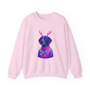 German Shorthaired Pointer with Reindeer Antlers Crewneck Sweatshirt | Neon Holiday Sweater Illustration