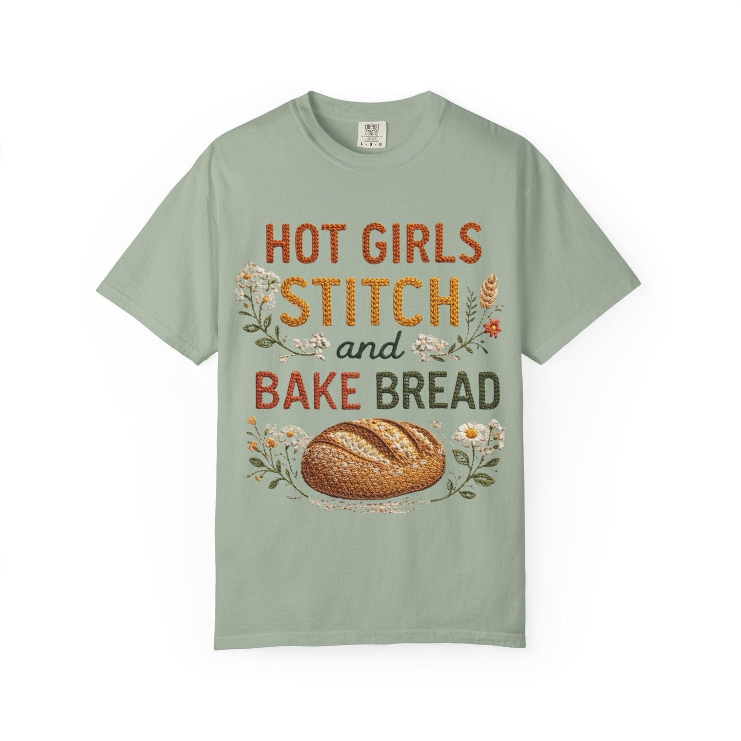 Hot Girls Stitch and Bake Bread T-Shirt | Bread Loaf Floral Embroidery Design