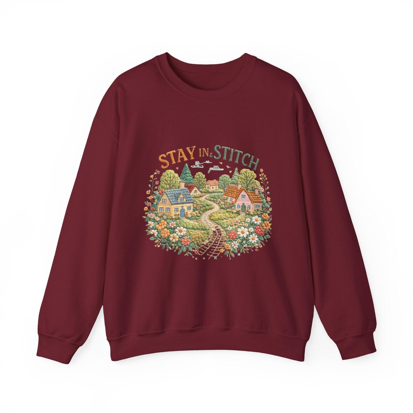 Stay in Stitch cottage garden Sweatshirt | cozy village embroidery design