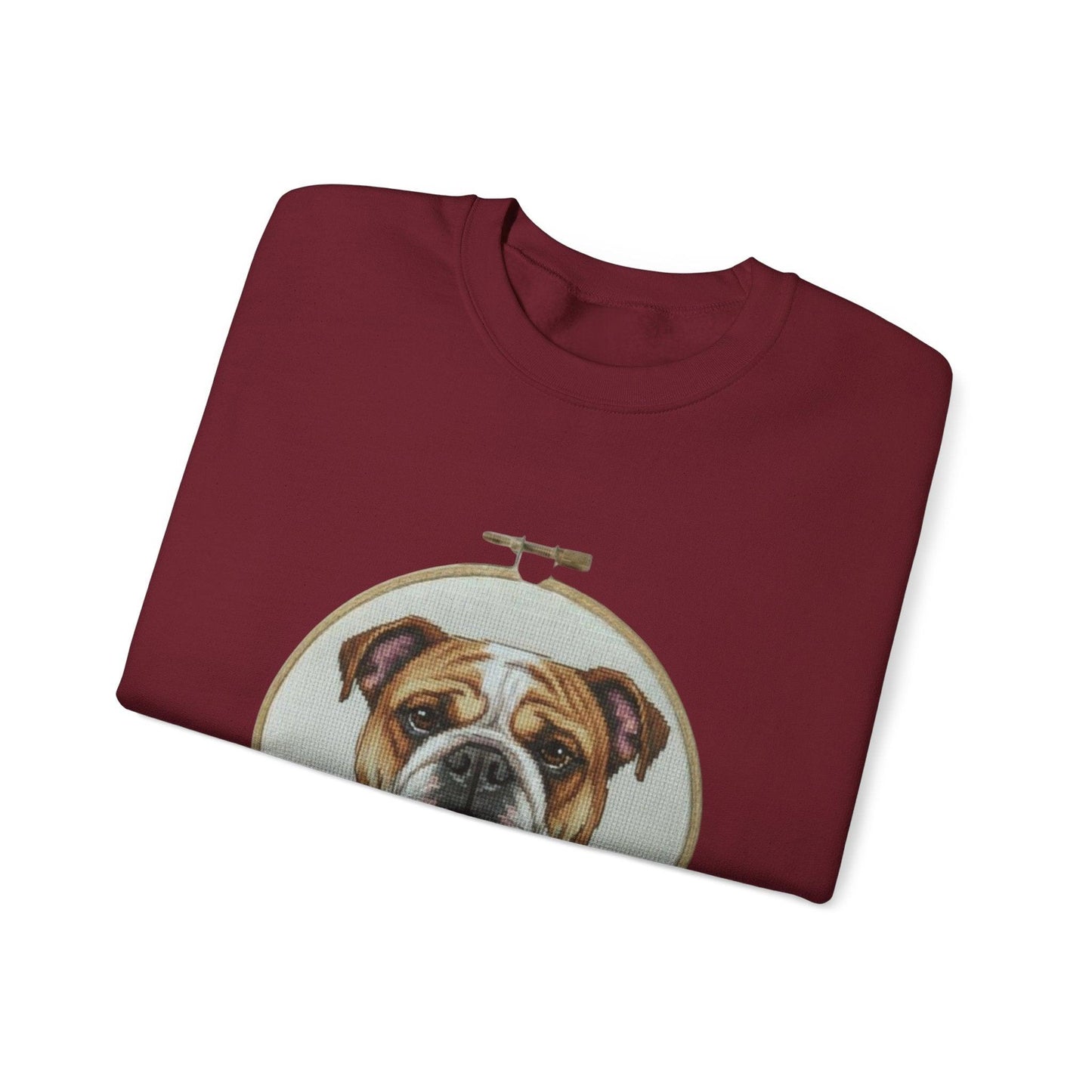 English Bulldog Portrait Sweatshirt | Vintage Embroidery Hoop Dog Crewneck