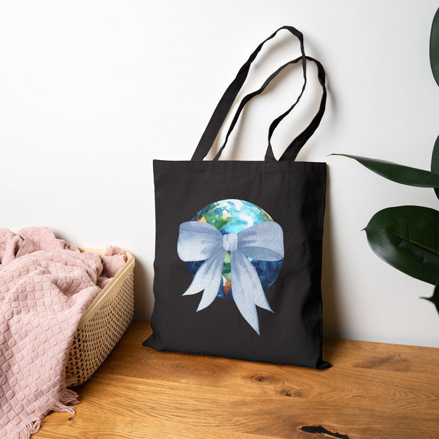Earth Wrapped In A Bow Cotton Canvas Tote Bag