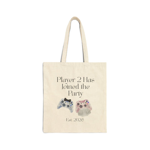 'Player 2 Has Joined the Party' 'Est. 2026' Cotton Canvas Tote Bag