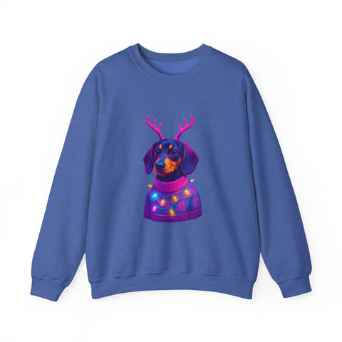 Dachshund Reindeer Sweater Crewneck Sweatshirt | Neon Holiday Dog Art