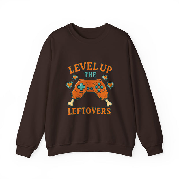 Funny Gamer Sweatshirt, Level Up Leftovers Crewneck, Gifts for Gamers, Casual Wear, Thanksgiving Sweatshirt, Cute Holiday Apparel