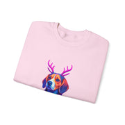 Beagle with Reindeer Antlers Sweatshirt | Colorful Holiday Dog Illustration