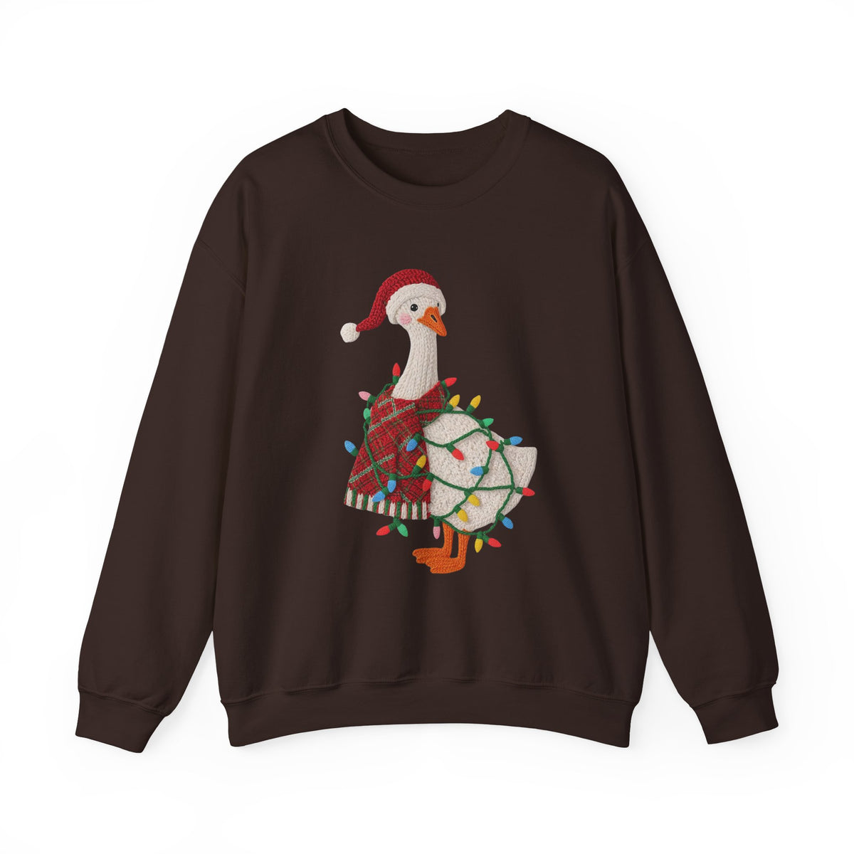 Christmas Goose Wearing Santa Hat Crewneck Sweatshirt | Holiday Duck in Lights