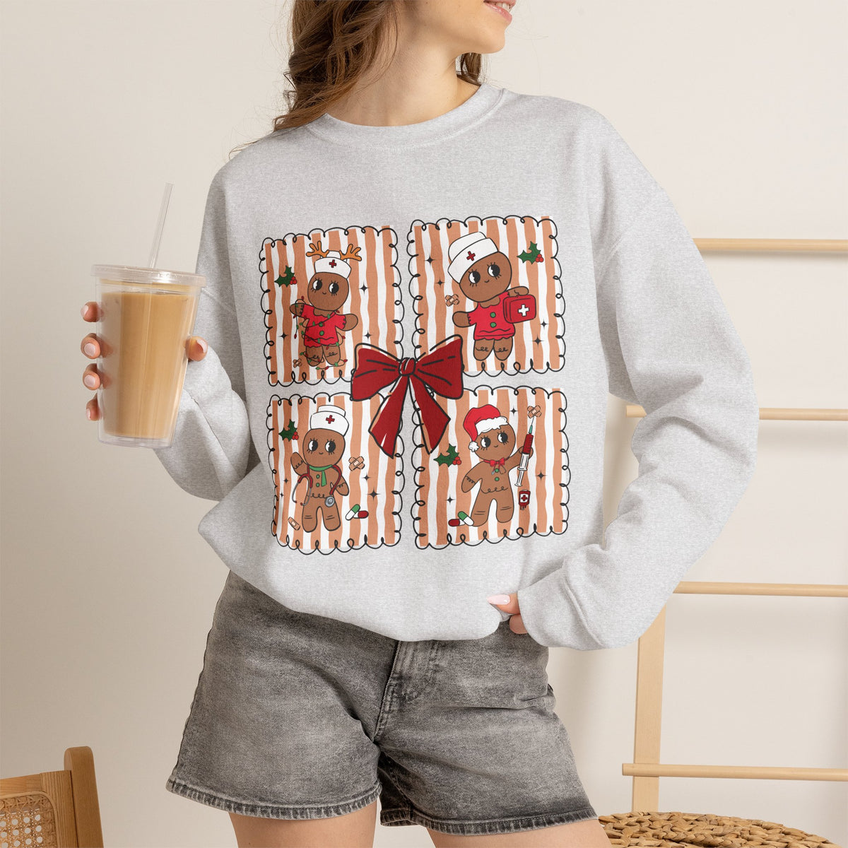 Gingerbread Christmas Sweatshirt, Cute Gingerbread Crewneck, Christmas Bow Sweatshirt, Gingerbread Man Shirt, Funny Holiday Sweater, Christmas Gift