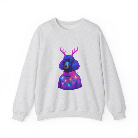 Neon Poodle with Antlers Sweatshirt | Colorful Holiday Sweater Illustration