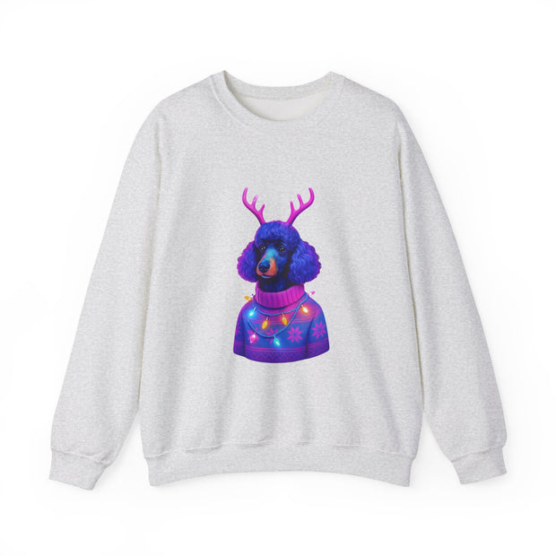 Neon Poodle with Antlers Sweatshirt | Colorful Holiday Sweater Illustration