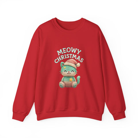Meowy Christmas Sweatshirt, Cozy Cat Crewneck, Cat Lover Gift, Holiday Apparel, Winter Fashion