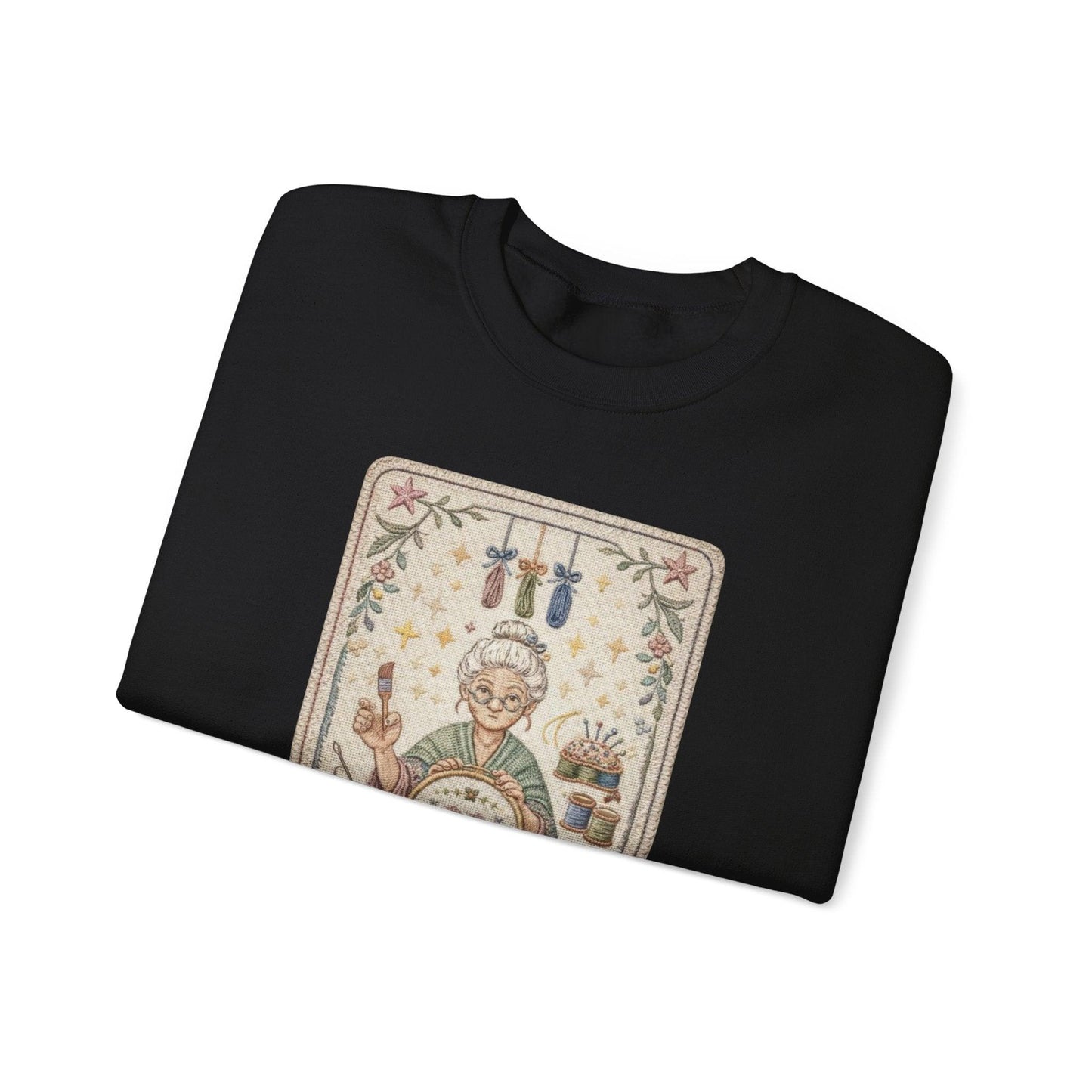 The Crafter illustration Crewneck Sweatshirt | Vintage craft tools, floral frame