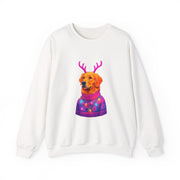 Golden Retriever in Festive Sweater Sweatshirt | Reindeer Antlers Holiday Dog