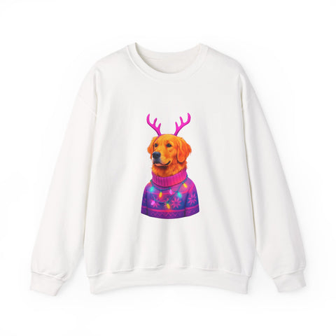 Golden Retriever in Festive Sweater Sweatshirt | Reindeer Antlers Holiday Dog