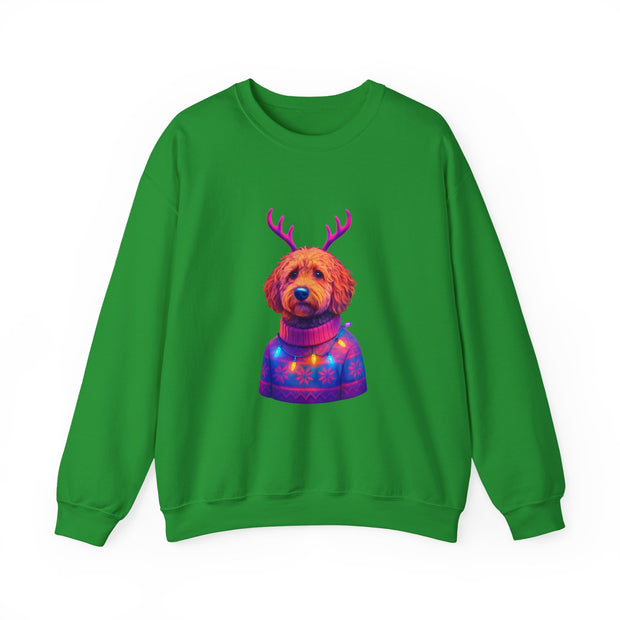 Golden Doodle with Reindeer Antlers Sweatshirt | Holiday Dog Sweater Design