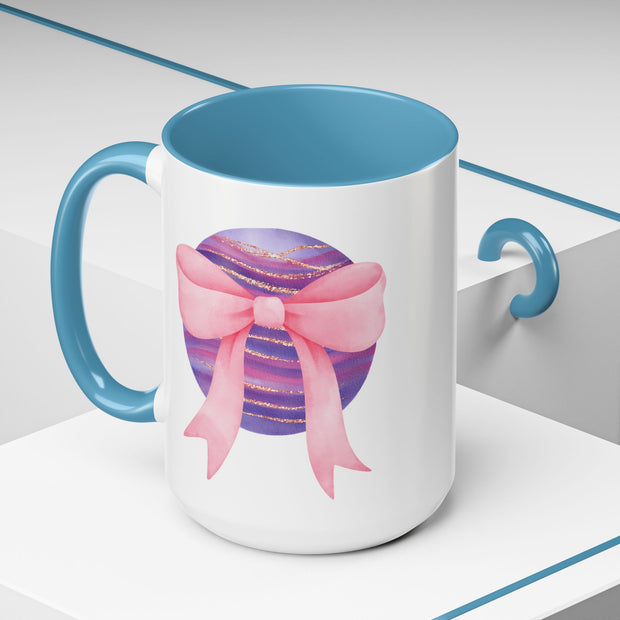 Pink/Purple Planet Wrapped In A Bow Accent Coffee Mug
