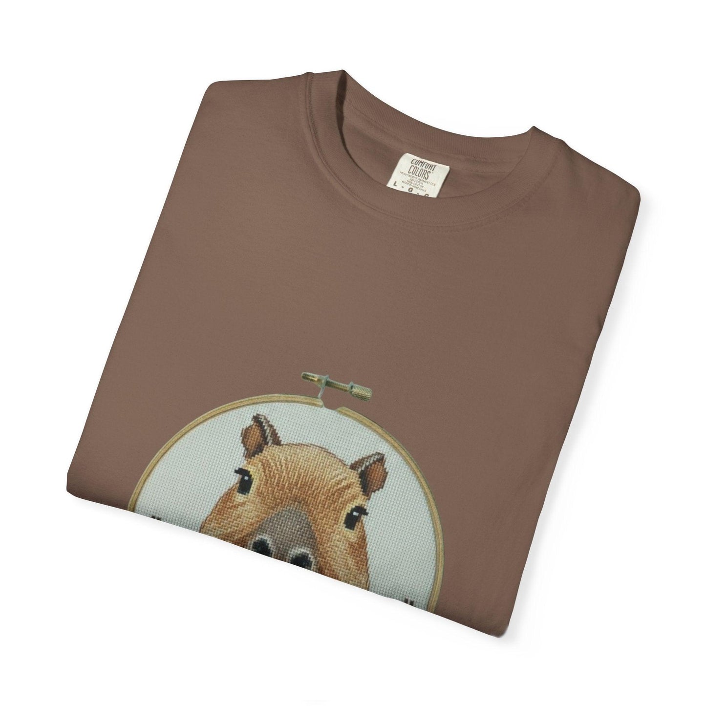 Capybara Portrait T-Shirt | Floral Embroidery Hoop Design