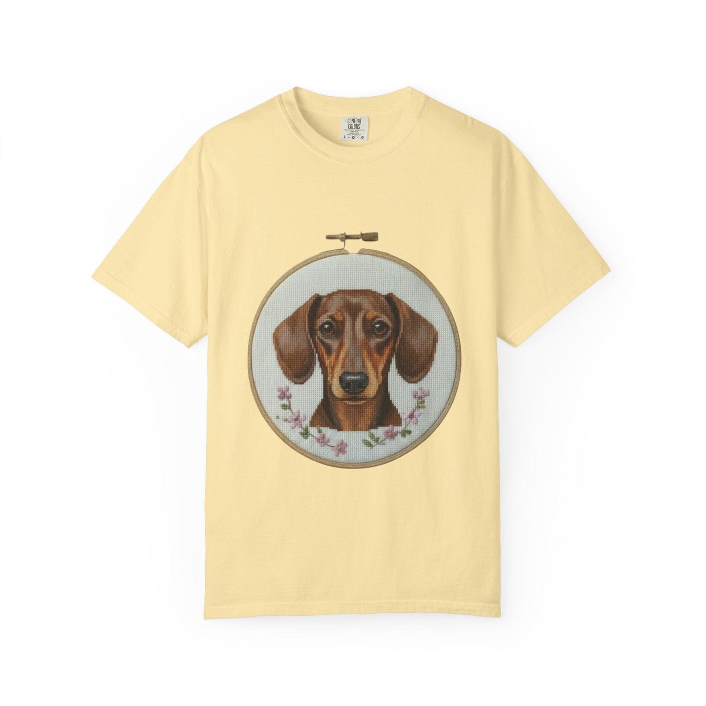 Dachshund Portrait T-shirt | Embroidery Hoop Dog Illustration