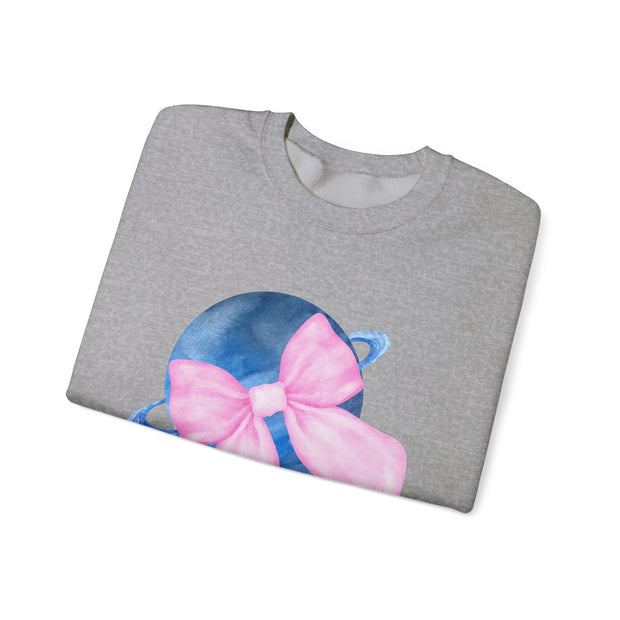 Blue Saturn Wrapped In A Pink Bow Unisex Crewneck Sweatshirt