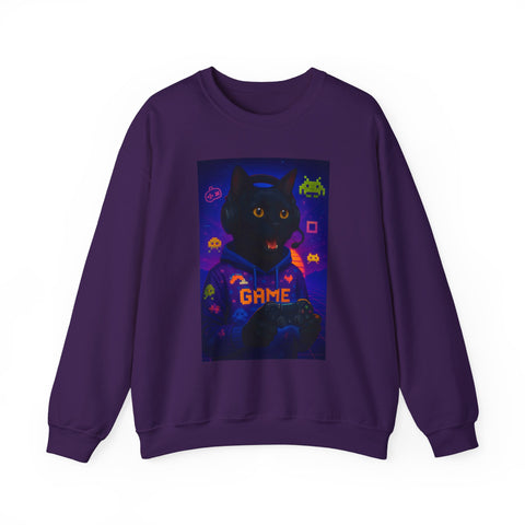 Cozy Gamer Cat Sweatshirt - Unisex Heavy Blend™ Crewneck, Perfect for Gaming Nights, Halloween, Cat Lovers, Gift Ideas, Comfortable Wear