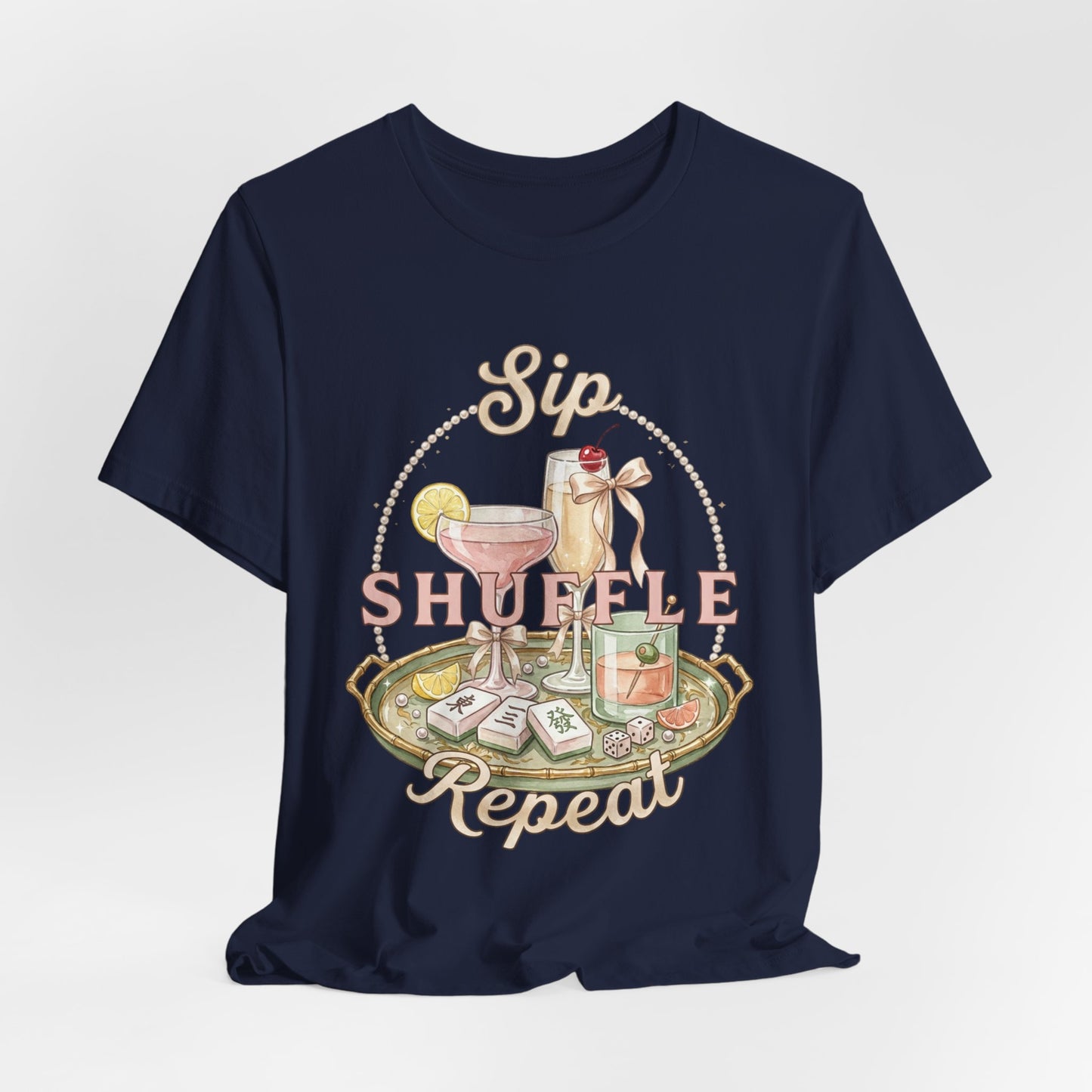 Sip Shuffle Repeat Shirt, Mahjong Social Club Tee, Pastel Girls Night Graphic Shirt, Mahjong Lover Gift