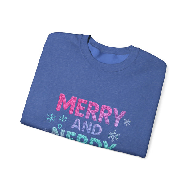 Festive Gamer Crewneck Sweatshirt - Merry and Nerdy, Unisex Sweatshirt, Holiday Apparel, Gaming Sweatshirt, Cozy Gift for Gamers