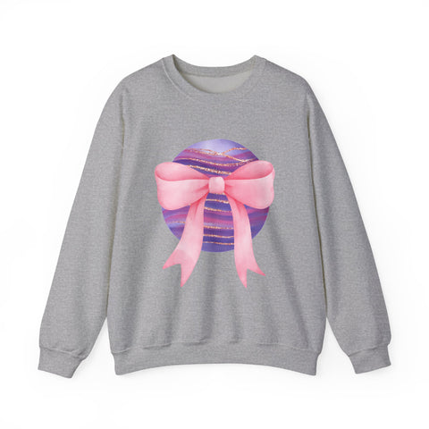 Pink/Purple Planet Wrapped In A Bow Crewneck Sweatshirt
