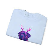 Neon Reindeer English Mastiff Sweatshirt | Dog with Antlers, Holiday Lights Sweater
