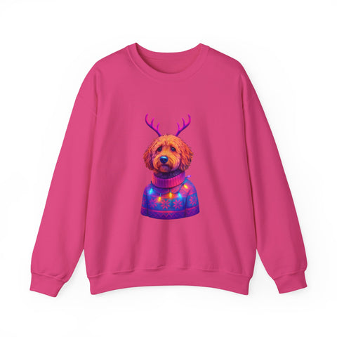Golden Doodle with Reindeer Antlers Sweatshirt | Holiday Dog Sweater Design
