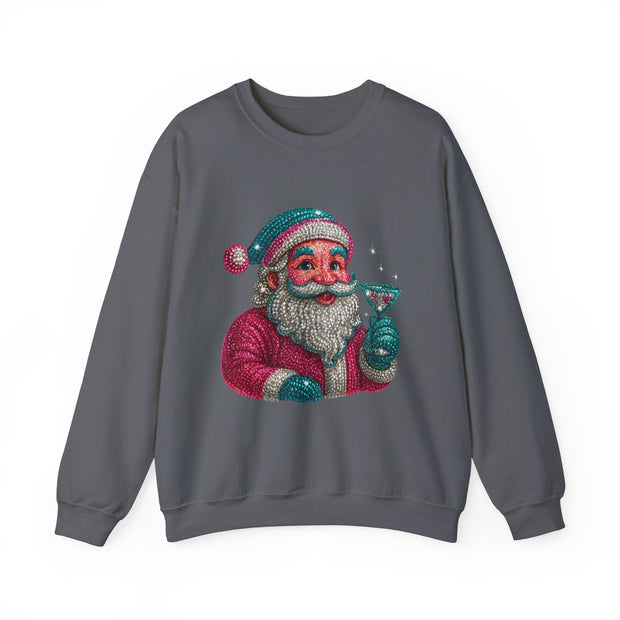 Retro Santa Holding Martini Sweatshirt | Vintage Christmas Crewneck