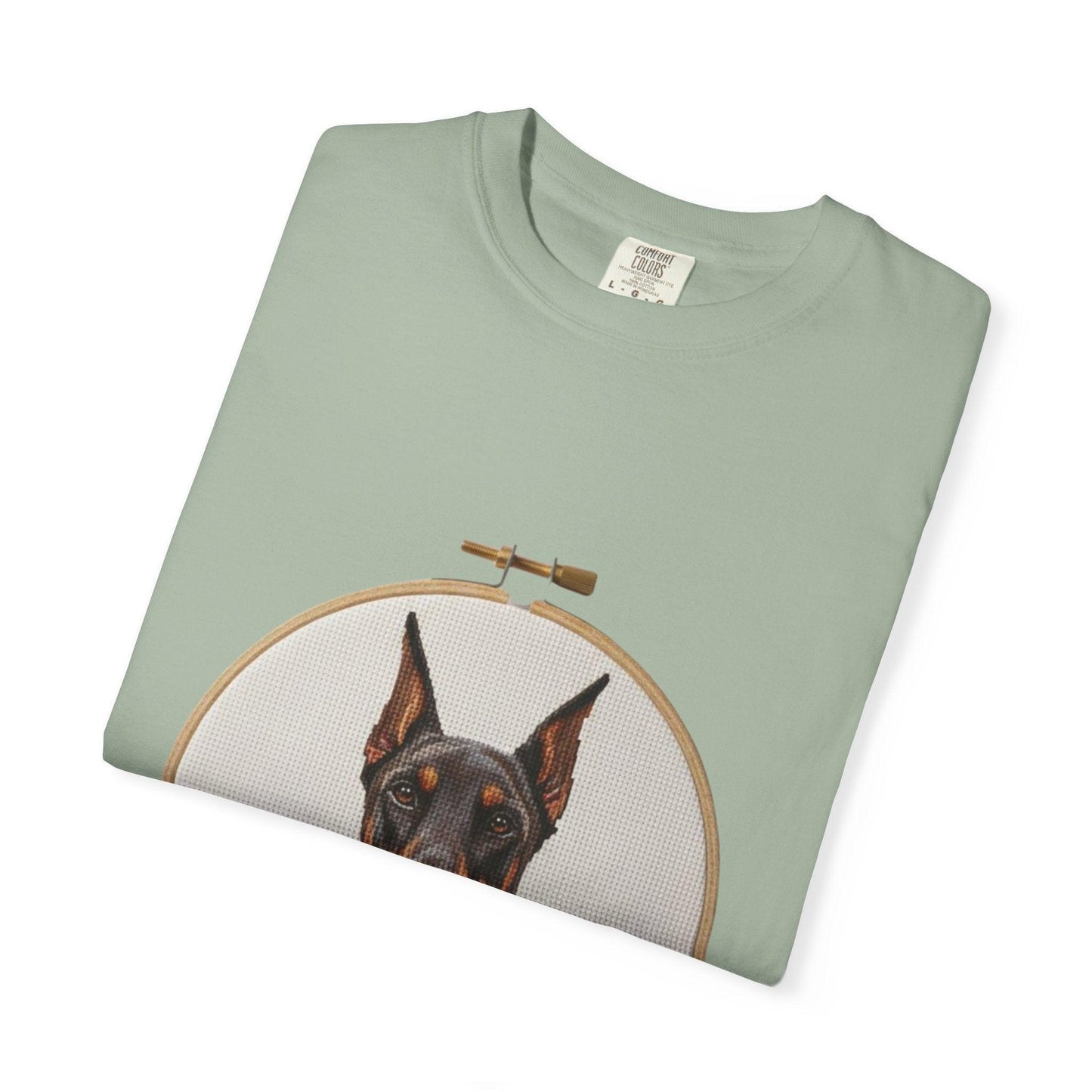 Doberman Portrait T-shirt | Embroidery Hoop Dog Illustration