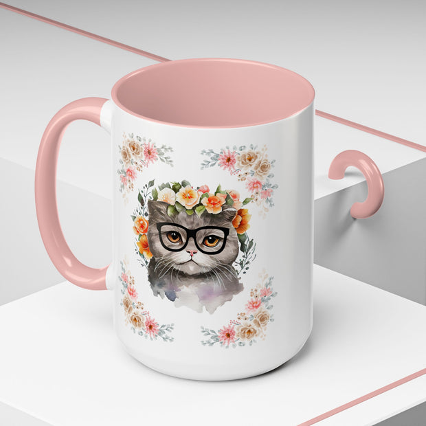 Geeky Goddess Gray Cat Accent Coffee Mug