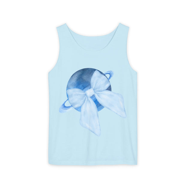 Blue Saturn Wrapped In Blue Bow Unisex Tank Top