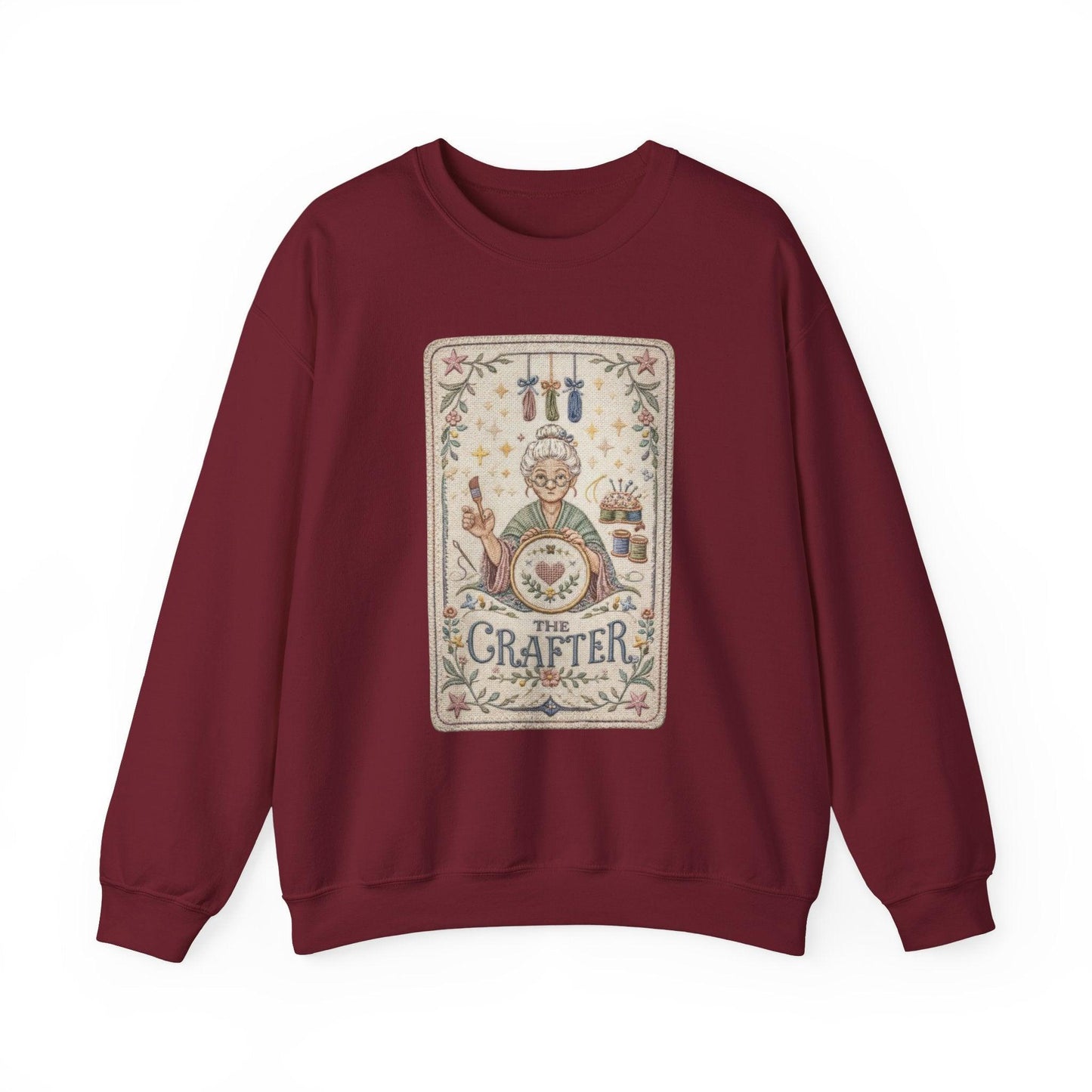 The Crafter illustration Crewneck Sweatshirt | Vintage craft tools, floral frame