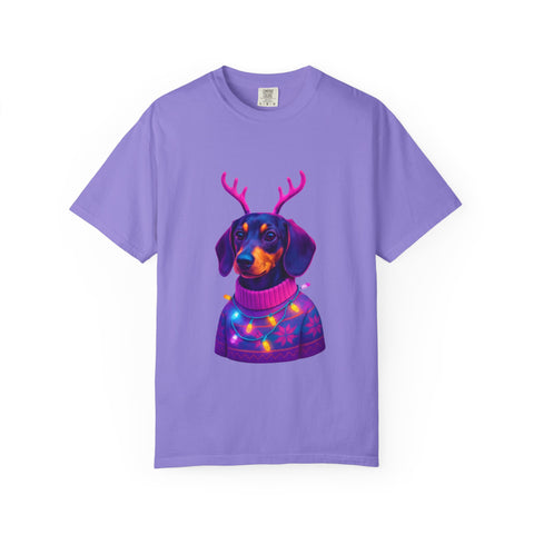 Dachshund in Reindeer Antlers T-Shirt | Christmas Sweater Lights Design