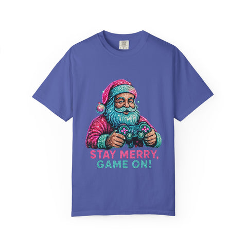 Stay Merry Game On Santa T-Shirt | Christmas Gaming Tee