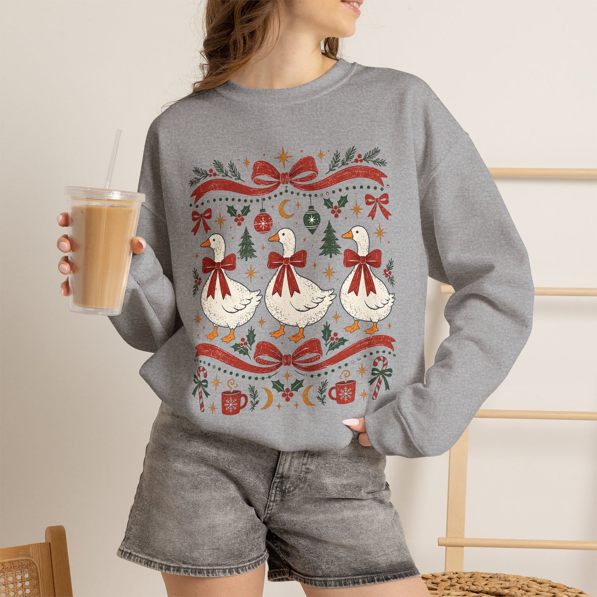 Dancing Angels Christmas Sweatshirt | Holiday Fair Isle Nativity Pattern