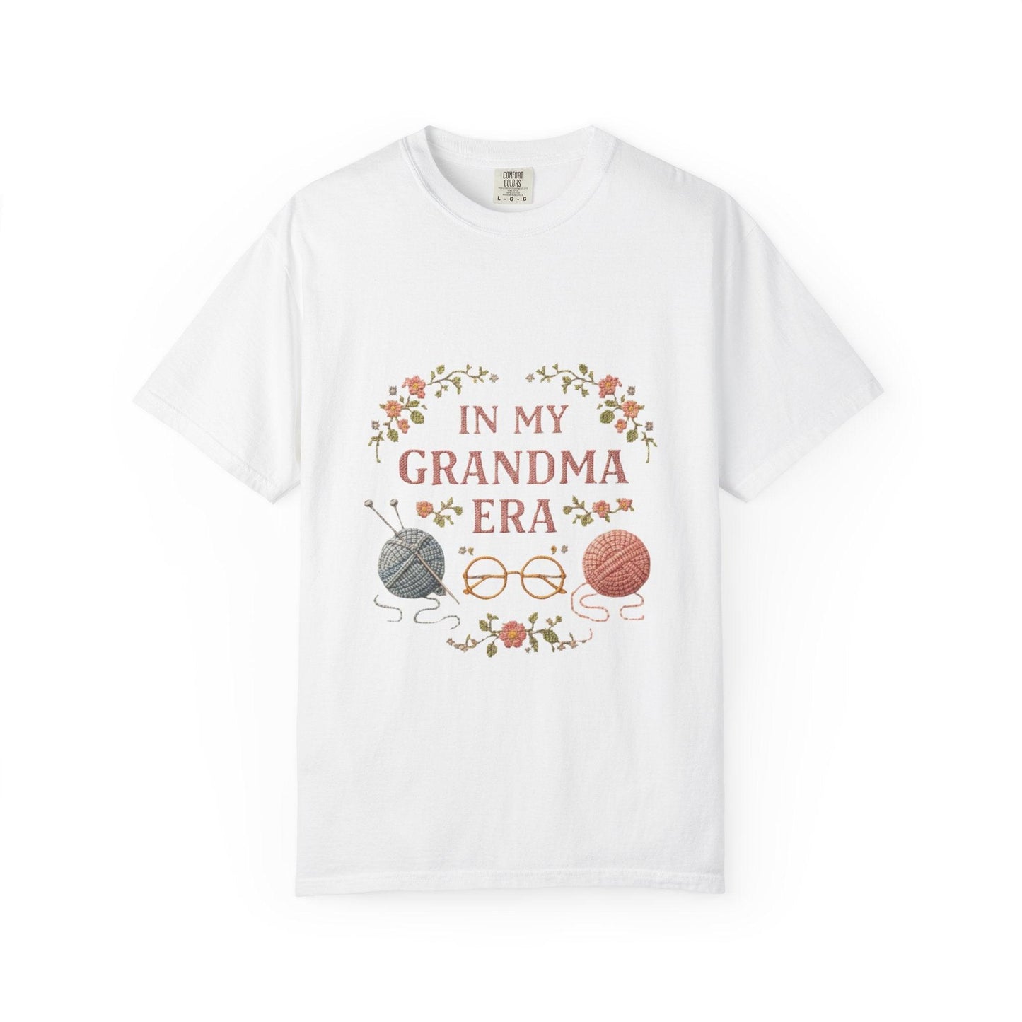 In My Grandma Era knitting balls glasses T-shirt | vintage floral knit design