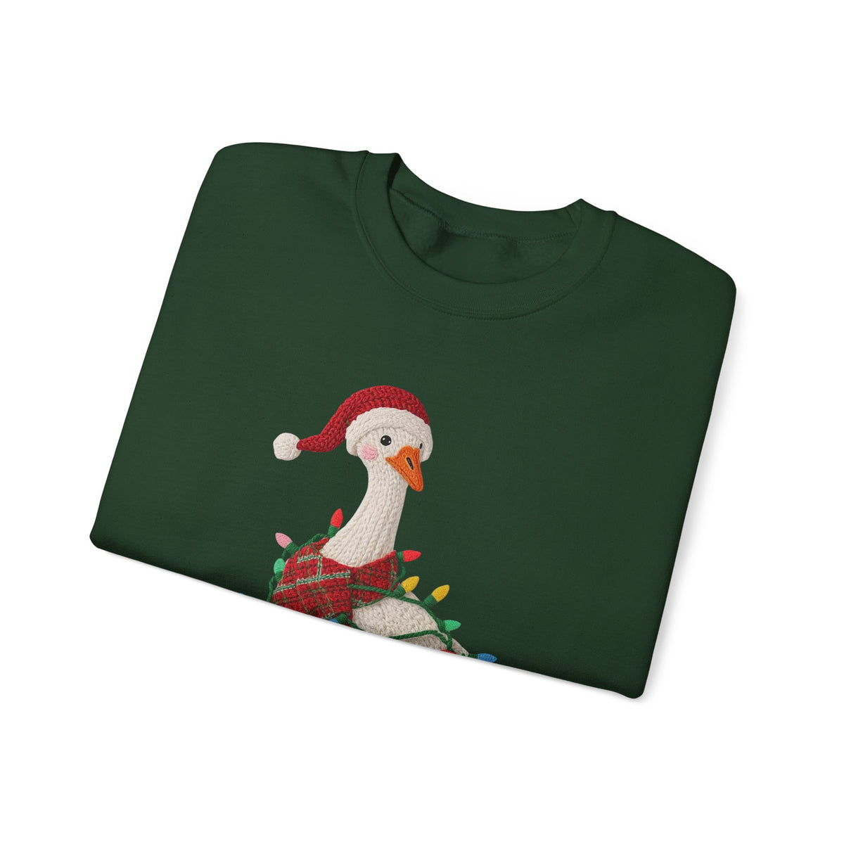 Christmas Goose Wearing Santa Hat Crewneck Sweatshirt | Holiday Duck in Lights