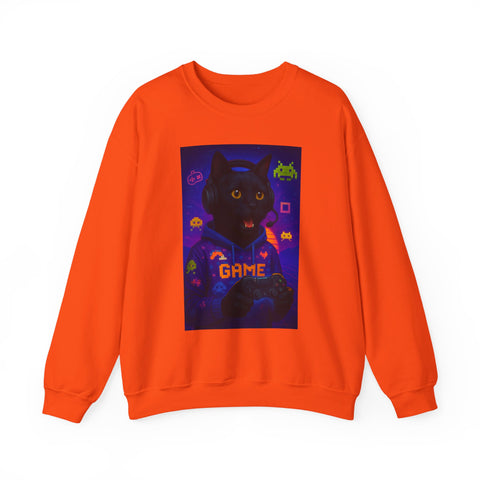 Cozy Gamer Cat Sweatshirt - Unisex Heavy Blend™ Crewneck, Perfect for Gaming Nights, Halloween, Cat Lovers, Gift Ideas, Comfortable Wear