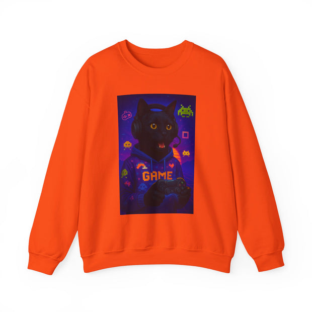 Cozy Gamer Cat Sweatshirt - Unisex Heavy Blend™ Crewneck, Perfect for Gaming Nights, Halloween, Cat Lovers, Gift Ideas, Comfortable Wear