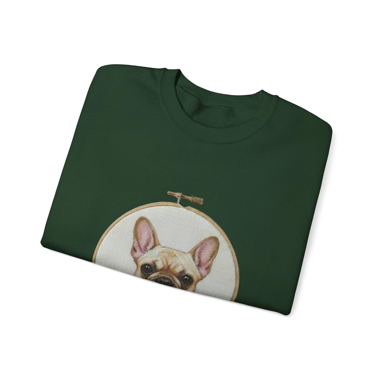 French Bulldog Portrait Sweatshirt | Embroidery Hoop Dog Face, Floral Accent
